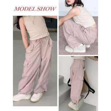 Happy Cherry Girls Y2k Cargo Pants Kids Casual Elastic Waist Multi Pocket Straight Wide Leg Trousers Drawstring Baggy Parachute Pants Hip Hop Dance Streetwear