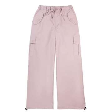 Happy Cherry Girls Y2k Cargo Pants Kids Casual Elastic Waist Multi Pocket Straight Wide Leg Trousers Drawstring Baggy Parachute Pants Hip Hop Dance Streetwear