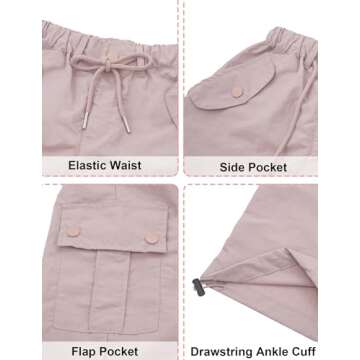 Happy Cherry Girls Y2k Cargo Pants Kids Casual Elastic Waist Multi Pocket Straight Wide Leg Trousers Drawstring Baggy Parachute Pants Hip Hop Dance Streetwear