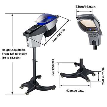 Elitzia Hair Steamer Salon Micro Mister Hair Scalp Treatment Dye Perm Professional O3 Ozone Hooded SPA Black Gray Color Barber Shop Red Blue Light For Black Hair Natural With Wheels ET1408B