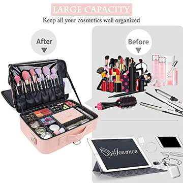 JOURMON Makeup Case Travel Makeup Train Case Organizer Cosmetic Bag Portable with Adjustable Divider...