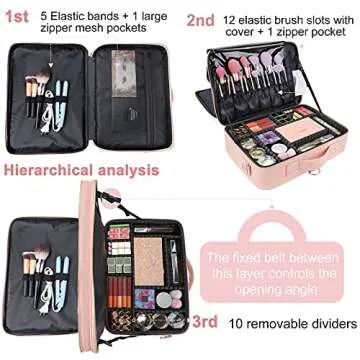 JOURMON Makeup Case Travel Makeup Train Case Organizer Cosmetic Bag Portable with Adjustable Dividers and Shoulder Strap for Makeup Brushes Toiletry Travel Accessories(Pink, L)