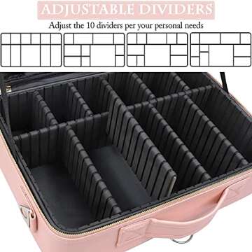 JOURMON Makeup Case Travel Makeup Train Case Organizer Cosmetic Bag Portable with Adjustable Dividers and Shoulder Strap for Makeup Brushes Toiletry Travel Accessories(Pink, L)