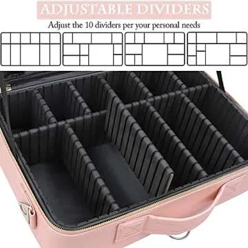 JOURMON Makeup Case Travel Makeup Train Case Organizer Cosmetic Bag Portable with Adjustable Dividers and Shoulder Strap for Makeup Brushes Toiletry Travel Accessories(Pink, L)