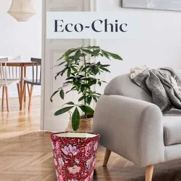 Fern Trail 3.3 Gallon Waste Basket | Small Decorative Block Printed Trash Can | Living Room, Bedroom, Bathroom | Eco Friendly and Plastic Free