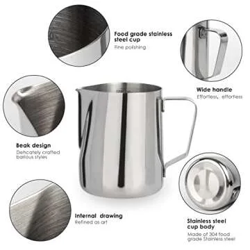 Milk Frothing Pitcher, 12 Oz Milk Frother Steamer Cup Stainless Steel Espresso Cup