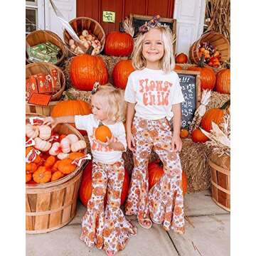 Little Toddler Baby Girl Letter Short Sleeve T-Shirt Tops Floral Flared Bell-Bottom Pants Leggings K...