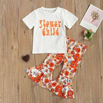 Little Toddler Baby Girl Letter Short Sleeve T-Shirt Tops Floral Flared Bell-Bottom Pants Leggings Kids Summer Outfits Set (White, 4-5 Years)