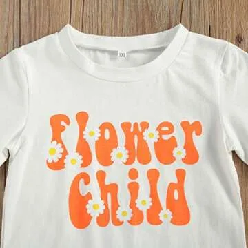 Little Toddler Baby Girl Letter Short Sleeve T-Shirt Tops Floral Flared Bell-Bottom Pants Leggings Kids Summer Outfits Set (White, 4-5 Years)