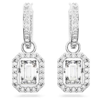 Swarovski Una Drop Earrings, Octagon Shaped, Violet and Clear Crystals in a Rhodium Plated Setting, ...