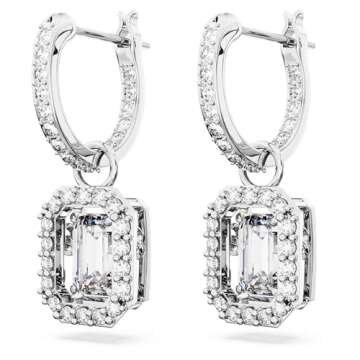 Swarovski Una Drop Earrings, Octagon Shaped, Violet and Clear Crystals in a Rhodium Plated Setting, from the Una Collection