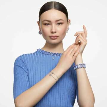 Swarovski Una Drop Earrings, Octagon Shaped, Violet and Clear Crystals in a Rhodium Plated Setting, from the Una Collection