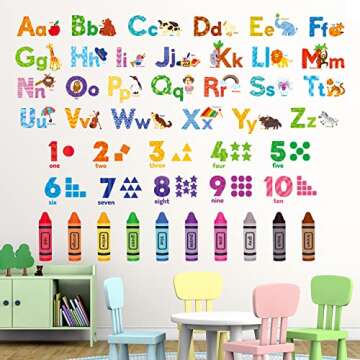 DECOWALL DS-8044 Animal Alphabet Numbers Colour Decals Stickers Kids Peel and Stick Removable for Ro...
