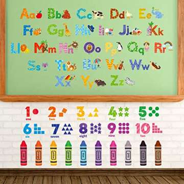 DECOWALL DS-8044 Animal Alphabet Numbers Colour Decals Stickers Kids Peel and Stick Removable for Room décor Letters ABC Classroom playroom Decorations Educational Bedroom Nursery