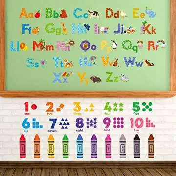 DECOWALL DS-8044 Animal Alphabet Numbers Colour Decals Stickers Kids Peel and Stick Removable for Room décor Letters ABC Classroom playroom Decorations Educational Bedroom Nursery