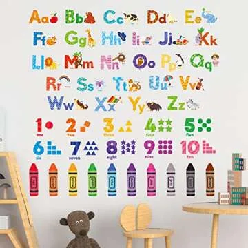 DECOWALL DS-8044 Animal Alphabet Numbers Colour Decals Stickers Kids Peel and Stick Removable for Room décor Letters ABC Classroom playroom Decorations Educational Bedroom Nursery