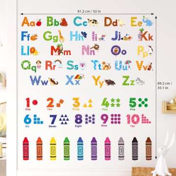 DECOWALL DS-8044 Animal Alphabet Numbers Colour Decals Stickers Kids Peel and Stick Removable for Room décor Letters ABC Classroom playroom Decorations Educational Bedroom Nursery