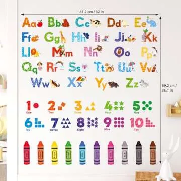 DECOWALL DS-8044 Animal Alphabet Numbers Colour Decals Stickers Kids Peel and Stick Removable for Room décor Letters ABC Classroom playroom Decorations Educational Bedroom Nursery