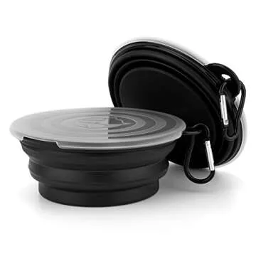 SLSON Dog Bowls Pet Collapsible Bowl with Cover Lids,2 Pack Dog Travel Bowls Portable Foldable Cat Water Dish Bowl for Pets Walking Parking Camping (Black and Black, Small)