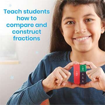 hand2mind Rainbow Fraction Tower Cubes, Fraction Equivalency, Math Blocks, Montessori Math Materials for Kids, Teacher Supplies for Math Classroom, Math Manipulatives 4th Grade (Set of 51)