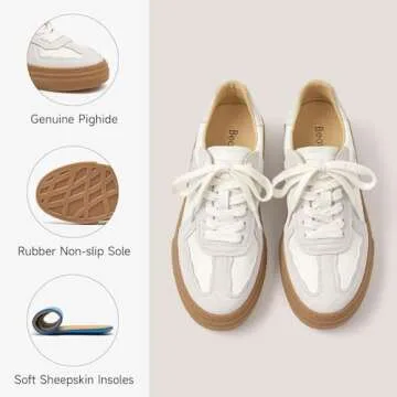 BEAU TODAY Fashion Sneakers Women, Casual Retro Platform Leather Sneakers for Women, Comfortable Tennis Runnig Trainer Shoes N-Beige 9