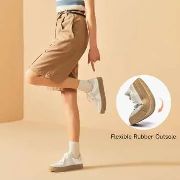 BEAU TODAY Fashion Sneakers Women, Casual Retro Platform Leather Sneakers for Women, Comfortable Tennis Runnig Trainer Shoes N-Beige 9