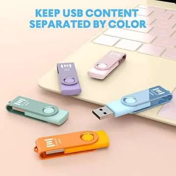 MOSDART 64GB USB2.0 Flash Drive, with Keychain Loop, Swivel Design with LED Light, exFAT Memory Stick for Computers, System Backup, Data Storage, Pastel Color(Pack of 5)