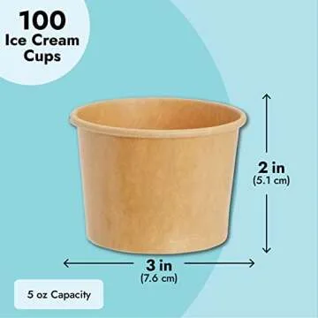 Juvale 100 Pack Disposable Paper Ice Cream Cups, Dessert Bowls for Sundae Bar, Frozen Yogurt (Brown, 5 oz)