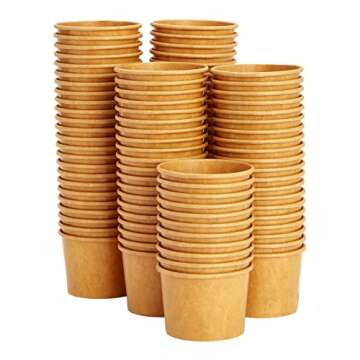 Juvale 100 Pack Disposable Paper Ice Cream Cups, Dessert Bowls for Sundae Bar, Frozen Yogurt (Brown, 5 oz)