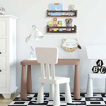 Wallniture Utah Nursery Bookshelf Set of 4, Floating Shelves for Kids Room Decor, Wood Wall Shelves (Burnt Wash Brown)