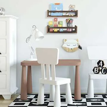 Wallniture Utah Nursery Bookshelf Set of 4, Floating Shelves for Kids Room Decor, Wood Wall Shelves (Burnt Wash Brown)