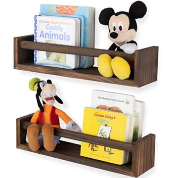 Wallniture Utah Nursery Bookshelf Set of 4, Floating Shelves for Kids Room Decor, Wood Wall Shelves (Burnt Wash Brown)