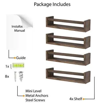 Wallniture Utah Nursery Bookshelf Set of 4, Floating Shelves for Kids Room Decor, Wood Wall Shelves (Burnt Wash Brown)
