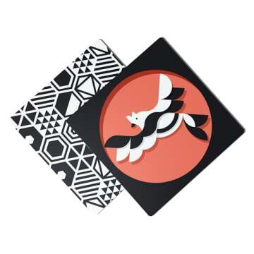 Tummy Time Playboard + Art Cards: Brain Development Montessori Sensory High Contrast Cards and Mirror