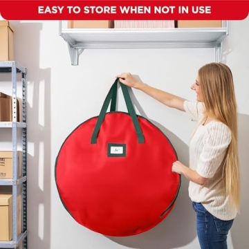 HOLDN’ STORAGE Premium Wreath Storage Bag - Durable 600D Material - Waterproof - Heavy-Duty Christmas Storage Container for Xmas Wreath with Dual Zipper Closure, Tear-Proof, 30" W x 7.5" D - Red