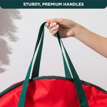 HOLDN’ STORAGE Premium Wreath Storage Bag - Durable 600D Material - Waterproof - Heavy-Duty Christmas Storage Container for Xmas Wreath with Dual Zipper Closure, Tear-Proof, 30" W x 7.5" D - Red