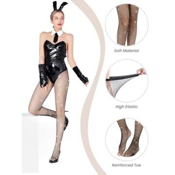 Hyperdim Sexy Jewelery Sparkly Diamond Fishnet Stockings High Waist Tights Shiny Rhinestone Sheer Pa...