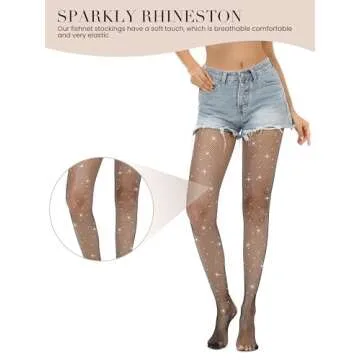 Hyperdim Sexy Jewelery Sparkly Diamond Fishnet Stockings High Waist Tights Shiny Rhinestone Sheer Pantyhose With Bling Crystals (Small Mesh Dazzling Black)