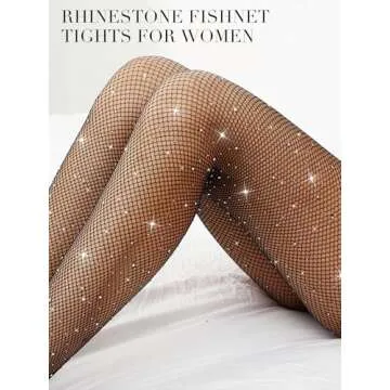 Hyperdim Sexy Jewelery Sparkly Diamond Fishnet Stockings High Waist Tights Shiny Rhinestone Sheer Pantyhose With Bling Crystals (Small Mesh Dazzling Black)