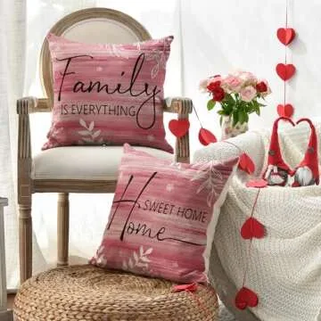 AVOIN colorlife Valentine's Day Poppy Flowers Chickadee Home Sweet Home Throw Pillow Covers, 18 x 18 Pink Family is Everything Wedding Cushion Case Decoration for Sofa Couch Set of 4