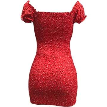 shaopan66,Women Floral Mini Ruffle Short Sleeve Tie Front Bodycon Dress Sexy Wrap Pencil Dress for Party Club(Red,S),Small