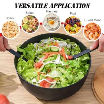 GEHE Bamboo Fiber Salad Bowl with Servers Set - Large 9.8 inches mixing bowls Solid Bamboo Salad Wooden Bowl with Bamboo Lid Spoon for Fruits,Salads and Decoration (Black, 9.8INCH)