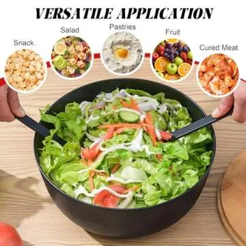 GEHE Bamboo Fiber Salad Bowl with Servers Set - Large 9.8 inches mixing bowls Solid Bamboo Salad Wooden Bowl with Bamboo Lid Spoon for Fruits,Salads and Decoration (Black, 9.8INCH)
