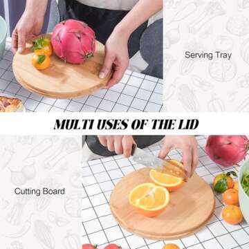 GEHE Bamboo Fiber Salad Bowl with Servers Set - Large 9.8 inches mixing bowls Solid Bamboo Salad Wooden Bowl with Bamboo Lid Spoon for Fruits,Salads and Decoration (Black, 9.8INCH)