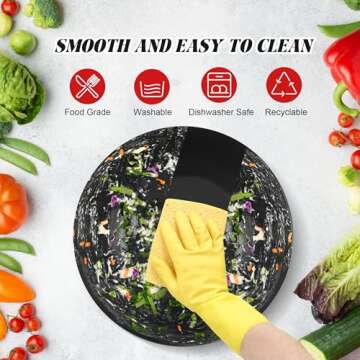 GEHE Bamboo Fiber Salad Bowl with Servers Set - Large 9.8 inches mixing bowls Solid Bamboo Salad Wooden Bowl with Bamboo Lid Spoon for Fruits,Salads and Decoration (Black, 9.8INCH)