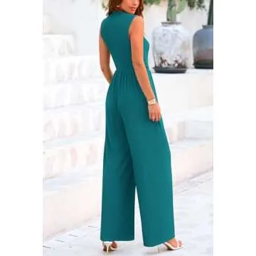 PRETTYGARDEN Womens Summer Jumpsuits Dressy Casual One Piece Outfits Sleeveless Mock Neck Wide Leg P...