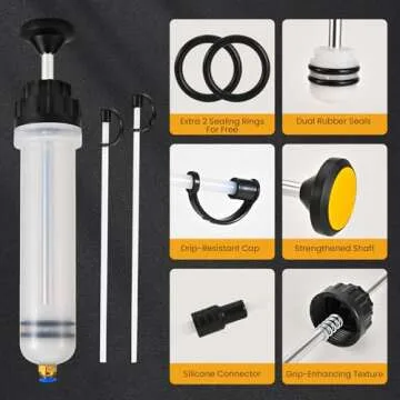 SOWKIPE 200CC Automotive Fluid Extractor Pump, Premium Manual Extraction & Fill Pump with 2 Hoses, Oil Syringe with Powerful Suction, Fluid Oil Change Evacuator