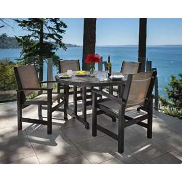 Polywood® Coastal Dining Set, Sand/Navy Blue Sling