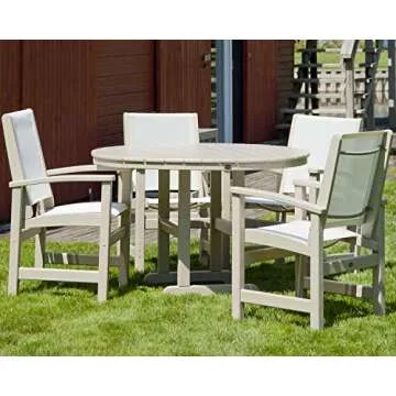 Polywood® Coastal Dining Set, Sand/Navy Blue Sling