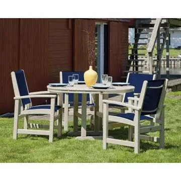 Polywood® Coastal Dining Set, Sand/Navy Blue Sling